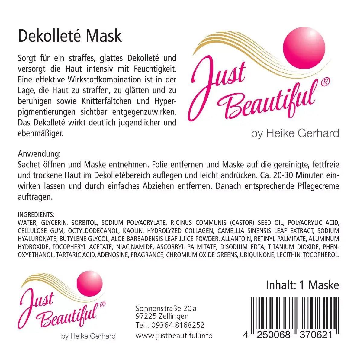 Just Beautiful Hydrogel Dekolletémaske – 1 Stück