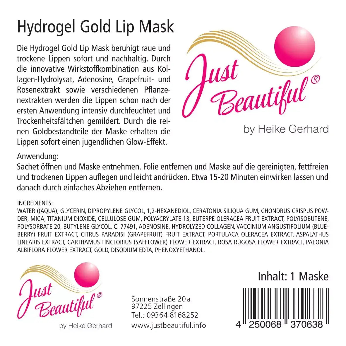 Just Beautiful Hydrogel Goldene Lippenmaske – 1 Stück