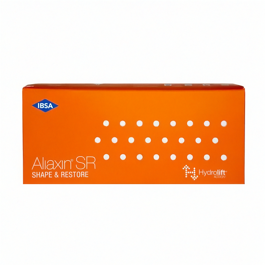 Aliaxin SR Dermalfiller in zwei 1ml Ampullen, für feine Faltenbehandlung, auf weißem Hintergrund.