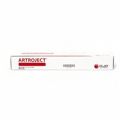 Gelenkspritze Artroject 50 mg in 10 ml Fertigspritze von ORMED GmbH, für Gelenkbehandlung, sichtbar in der Verpackung