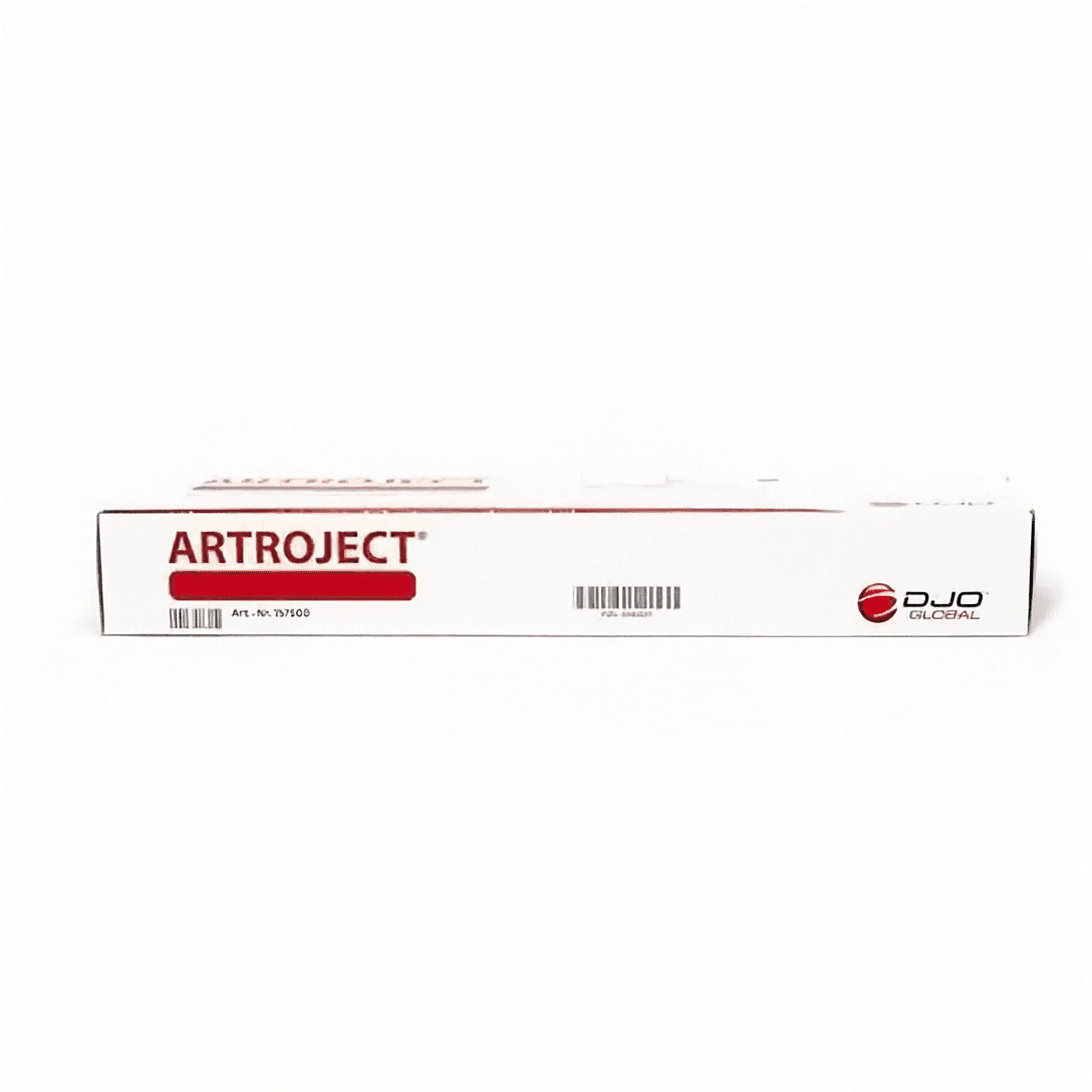 Gelenkspritze Artroject 50 mg in 10 ml Fertigspritze von ORMED GmbH, für Gelenkbehandlung, sichtbar in der Verpackung