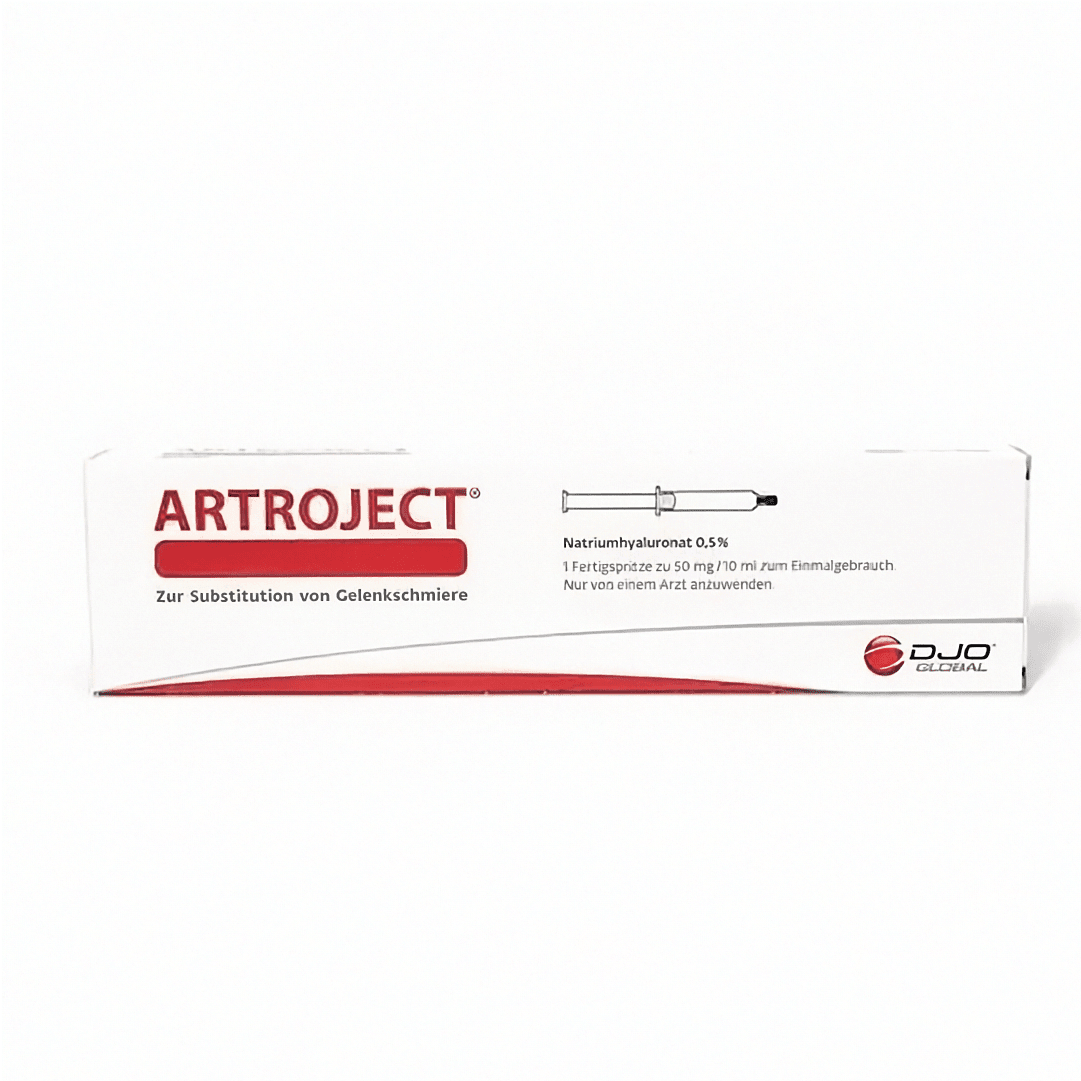 Gelenkspritze Artroject 50 mg in 10 ml Fertigspritze von ORMED GmbH, injizierbare Behandlung für Gelenke