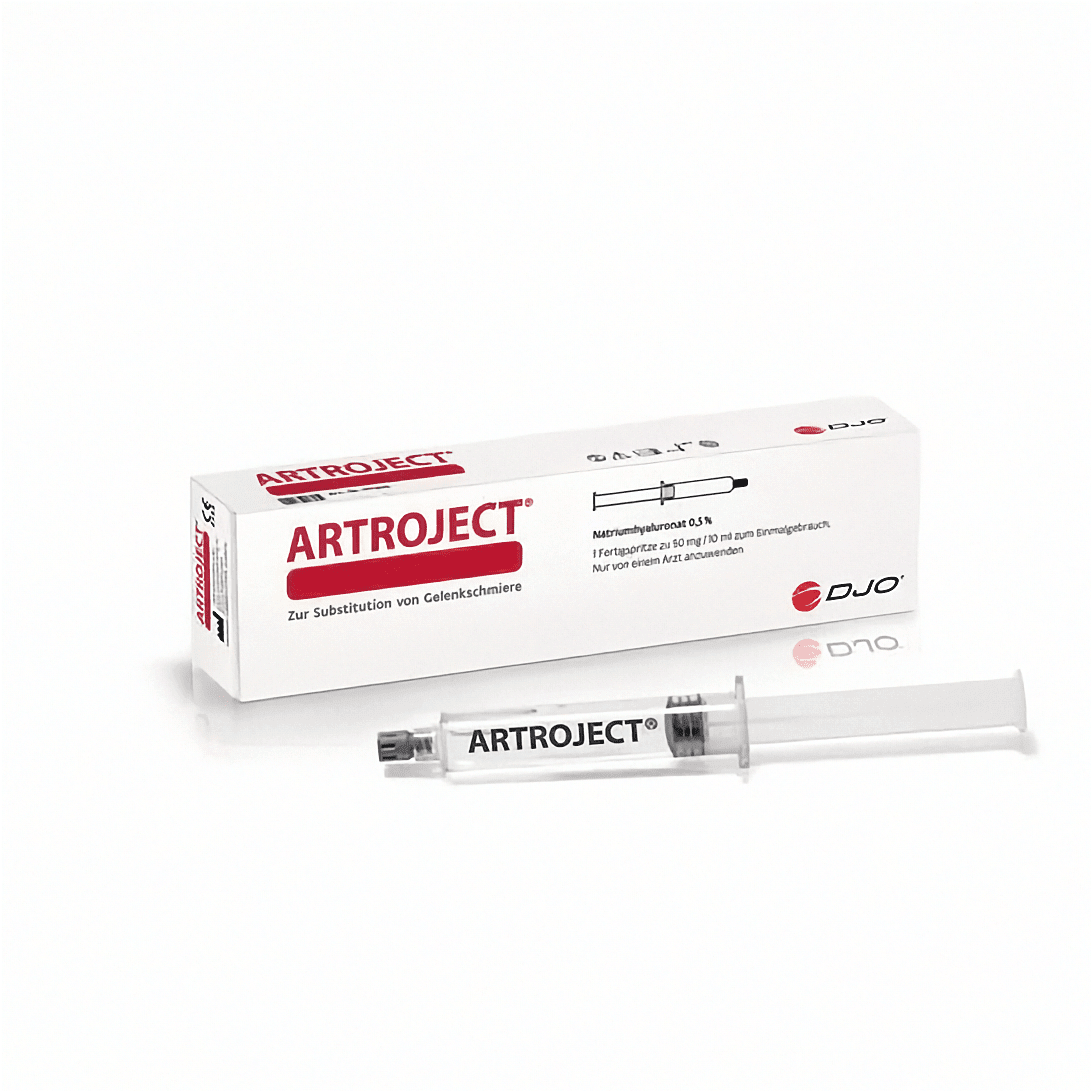 Artroject 50 mg Gelenkspritze von ORMED GmbH in 10 ml Fertigspritze, zur Behandlung von Gelenkschmerzen.