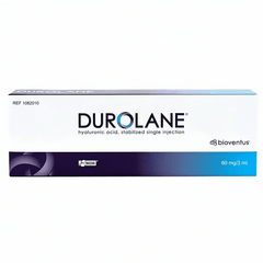 Gelenkspritze Durolane 60mg/3ml von Bioventus Coöperatief U.A. mit klarer Flüssigkeit in Spritze, für Gelenkbehandlungen