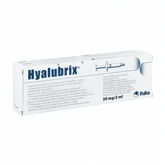 Hyalubrix Gelenkspritze mit 30mg/2ml, von Fidia Pharma, zeigt die klare, gebrauchsfertige Injektion für Gelenkbehandlung