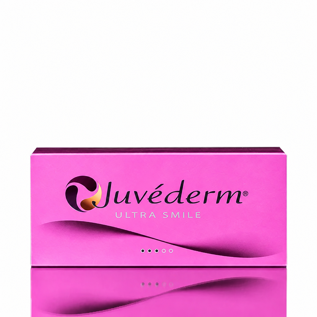 Pinke Juvéderm Ultra Smile Produktverpackung ohne Händler-Wasserzeichen