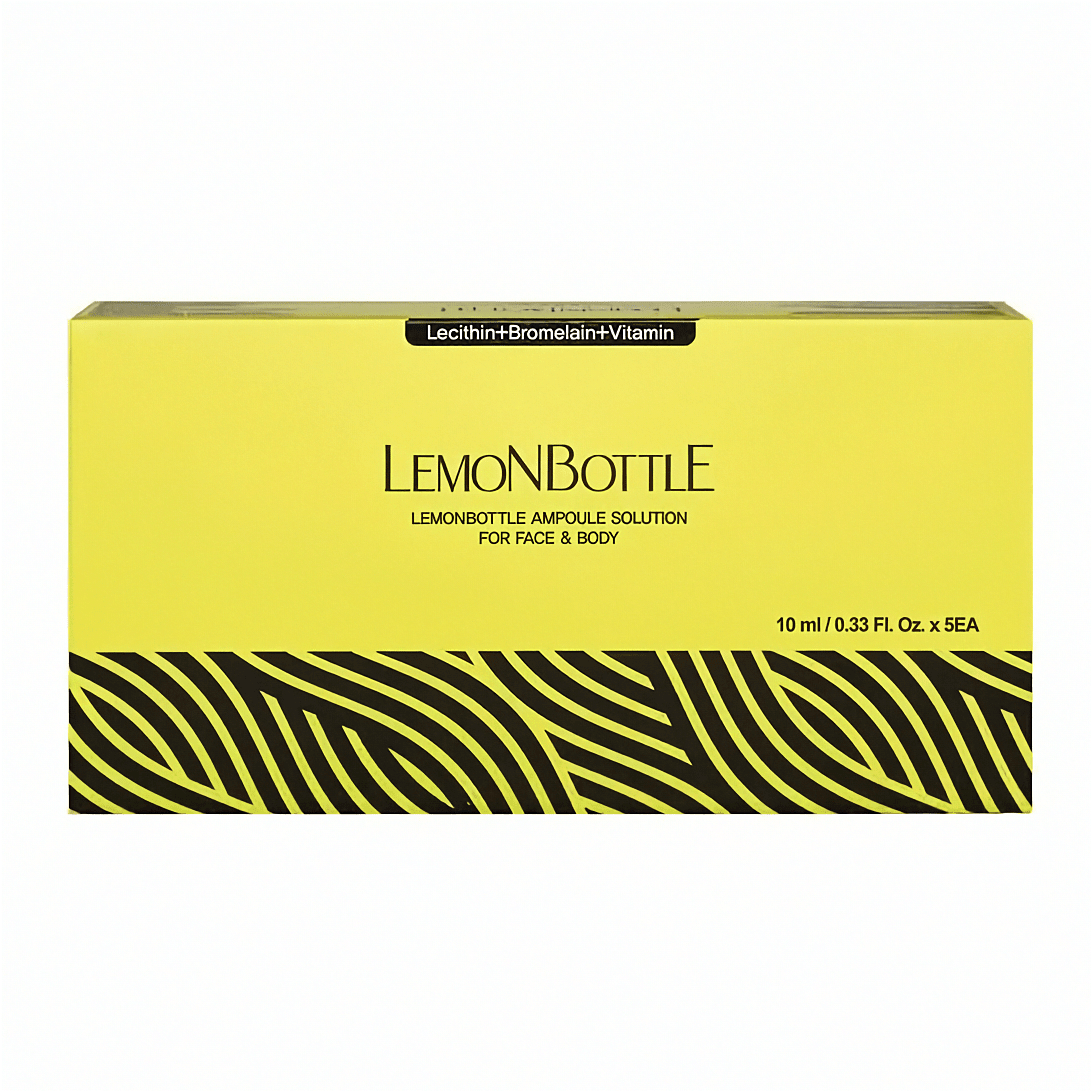 Lemon Bottle von SID MEDICOS, 5x10ml, Lipolyse- und Fettreduktionslösung in einer transparenten Flasche mit Zitronenmotiv