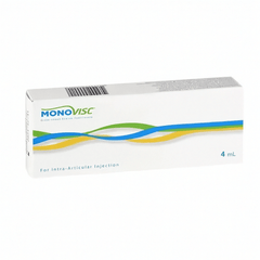 Gelenkspritze Monovisc 88mg/4ml von Plasmaconcept AG, injiziert in das Kniegelenk zur Gelenkschmierung.