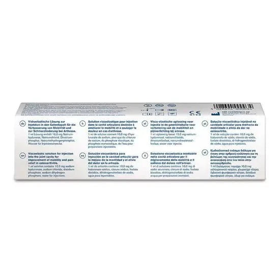 OSTENIL Mini 10mg/1ml Gelenkspritze mit Hyaluronsäure von TRB Chemedica AG, auf Verpackung mit Produktetikett sichtbar.