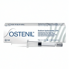 Gelenkspritze Ostenil 20mg/2ml von TRB Chemedica AG, therapeutische Injektion für Gelenkbehandlung, Nahaufnahme