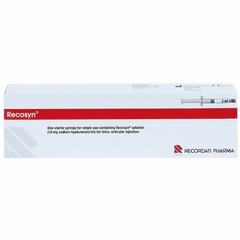 Recosyn Gelenkspritze von Recordati Pharma, 2 ml Fertigspritze für Gelenkbehandlung, sichtbar in der Verpackung