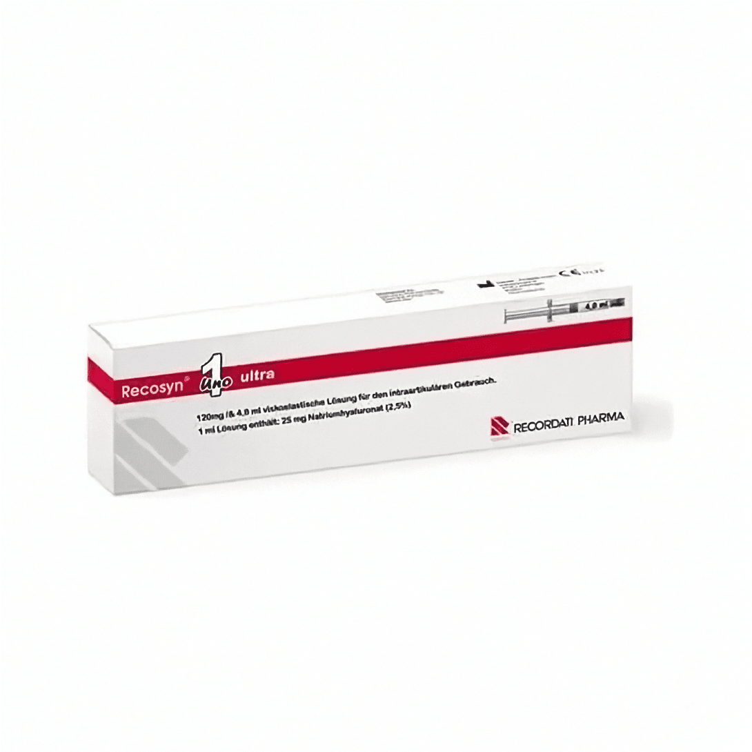 Recordati Recosyn Uno Ultra Gelenkspritze mit Hyaluronsäure für Arthrose, Injektion zur Gelenkbehandlung, medizinisches Produkt